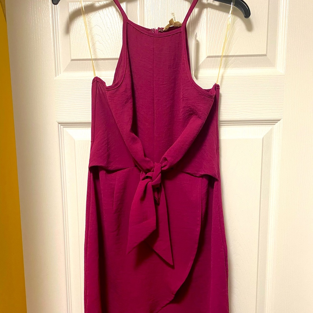 Purple/wine coloured tie waist tank dress